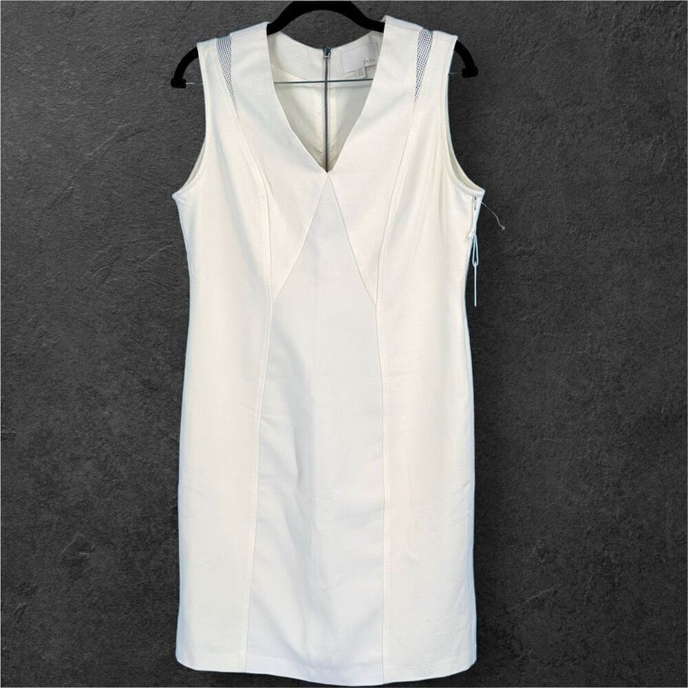 NWT Dalia Women's Sleeveless‎ Fully Lined V-Neck Sheath Midi Dress Ivory Size 12